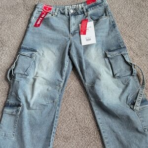 VIP Light Blue Wide Leg Cargo Jeans